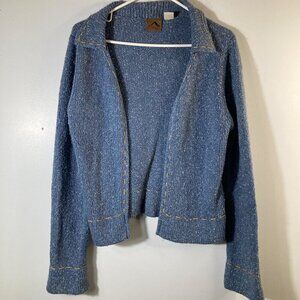 Womens Vintage Tsunami‎ Silk Wool Cardigan Marled Blue M Flaw